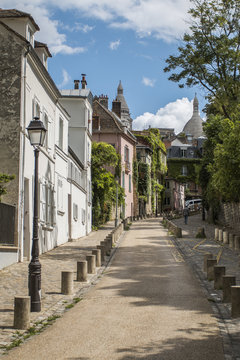 View of old street in Montmartre in Paris, France