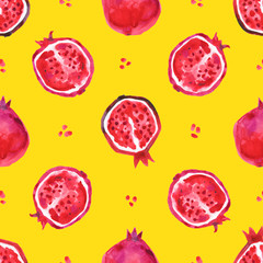 Pomegranate. Seamless Tropical pattern of exotic fruit. Hand drawn Abstract background