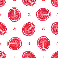 Pomegranate. Seamless Tropical pattern of exotic fruit. Hand drawn Abstract background