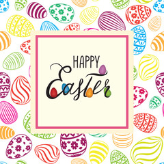 Happy Easter greeting card. Holiday bakground with Easter eggs