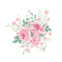Floral background. Flower rose bouquet. Flourish floral greeting card