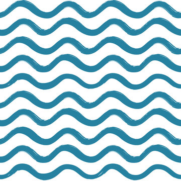 Abstract ocean wave seamless pattern. Wavy line stripe background.