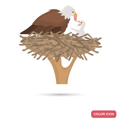 Eagle and chick in the nest color flat icon