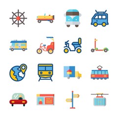 Fototapeta na wymiar icon Transportation with direction sing, cable car, rudder, truck and bike