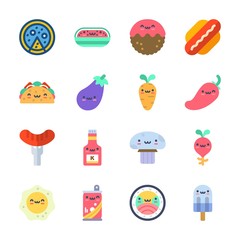 icon Food with taco, sushi, soda, popsicle and mushroom