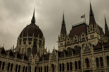 Fototapeta na wymiar The Hungarian Parliament Building on the bank of the Danube in Budapest