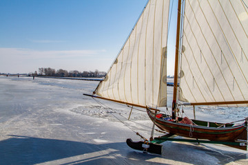 An icesailboot on the the river de Ringvaart in Holland