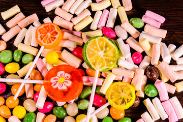Background of the different multi colored candies. Festive concept
