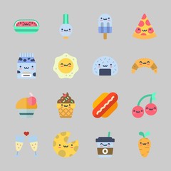 Icons about Food with milk, fried egg, popsicle, cheese, hot dog and croissant