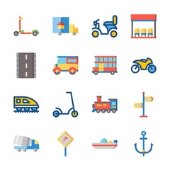 Fototapeta na wymiar icon Transportation with double decker, car, truck, scooter and anchor