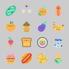 Icons about Food with cheese, pea, bananas, toast, hot dog and ice cream