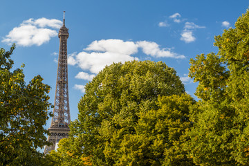 Fototapeta premium Eiffel Tower in summer on blue sky