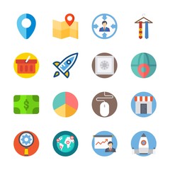 icon Digital Marketing with location, shop, mouse, map and shopping basket