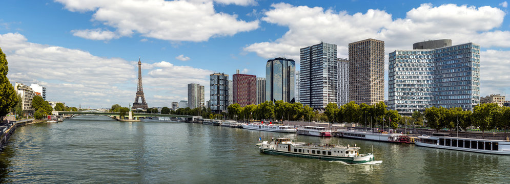 Panoramic of Sena river with Eiffel tower in Paris