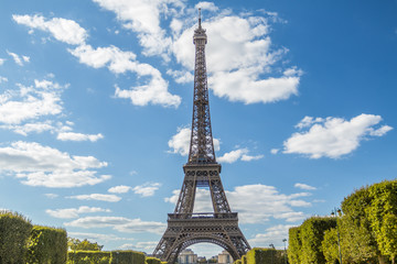 Eiffel Tower in summer on blue sky
