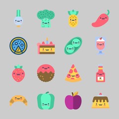 Icons about Food with pea, broccoli, strawberry, pineapple, ketchup and apple