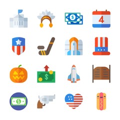 icon United States with money, usa, rocket ship, independent day and pumpkin
