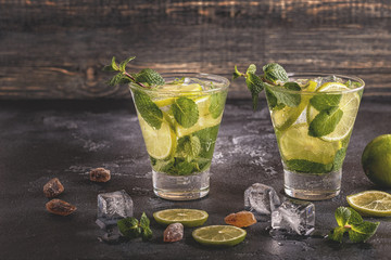 Mojito cocktail with lime and mint.