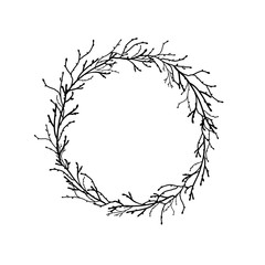 Wreath from black branches and twigs.