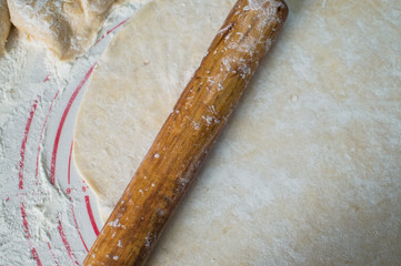 Close-up view of the rolled out dough for homemade apple pie.