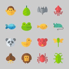 Obraz premium Icons about Animals with panda, spider, cocoon, firefly, monkey and fish