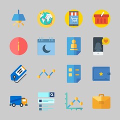Icons about Business with lamp, tag, curriculum, calendar, smartphone and line graph