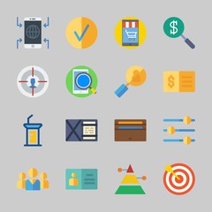 Icons about Business with pyramid, teamwork, check, smartphone, wallet and checked