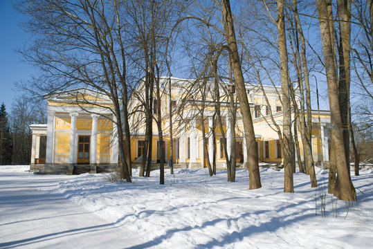 View of the palace of Duke Maximilian Leichtenberg on a sunny winter day. Peterhof