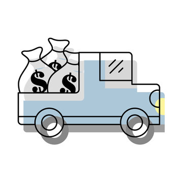 moved color car bank with bags cash money and dollar symbol