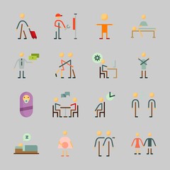 Icons about Human with friends, hug, pregnant, kid, chating and relaxing