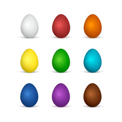 Set of Easter eggs all colors of the rainbow. White and chocolate eggs. Vector illustration isolated on white background