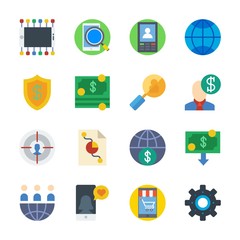 icon Marketing with target, pie chart, internet, salesman and teamwork