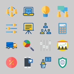 Icons about Business with smartphone, presentation, conversation, levels, networking and laptop