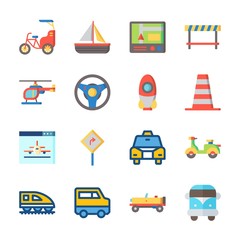 icon Transportation with cone, van, train, bike and gps