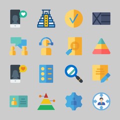 Icons about Business with pyramid, jop, wallet, search, checked and conversation