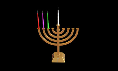 Hanuka menorah and candles isolated on white