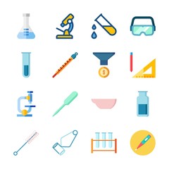 icon Laboratory with secure glasses, lab, thermometer, separator funnel and test tube