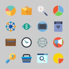 Icons about Commerce with vision, shopping bag, time, tablet, networking and shopping basket