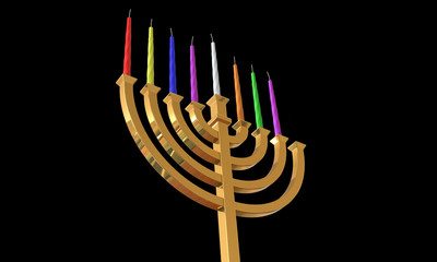 Hanuka menorah and candles isolated on white