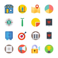 icon Digital Marketing with megaphone, shop, pie chart, targeting and tie