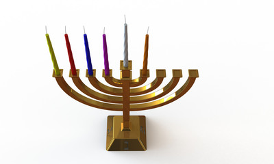Hanuka menorah and candles isolated on white