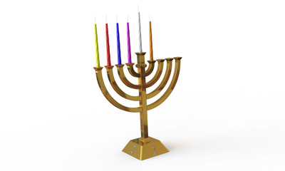 Hanuka menorah and candles isolated on white
