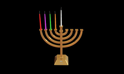 Hanuka menorah and candles isolated on white