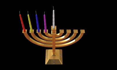 Hanuka menorah and candles isolated on white