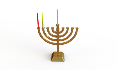 Hanuka menorah and candles isolated on white