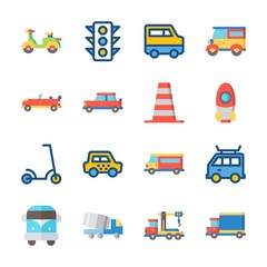 icon Transportation with taxi, truck, crane, van and cone