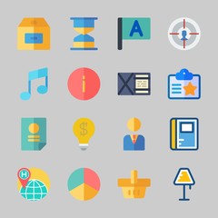 Icons about Business with lamp, notebook, box, wallet, worldwide and note