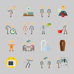 Icons about Human with invention, disable, man, child, chating and television