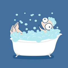 illustration of funny man taking a bath