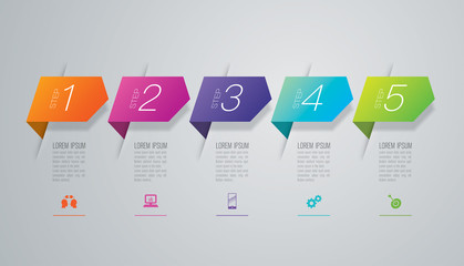 Infographics design vector and business icons with 5 options.